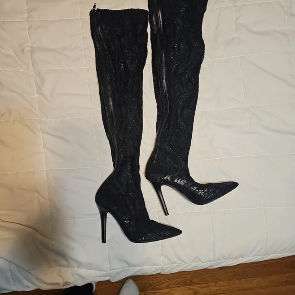 Cupio Black Lace Heeled Boots